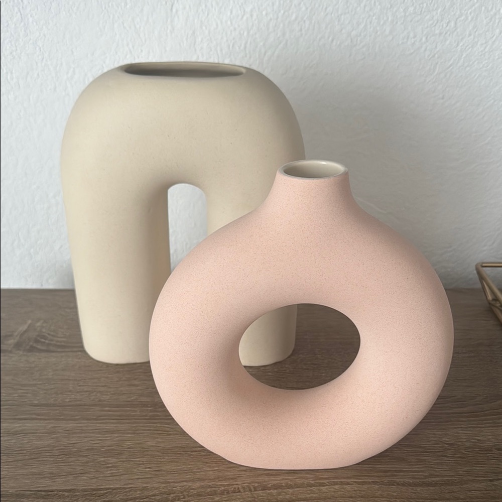 Modern Pink and Cream Ceramic Vases